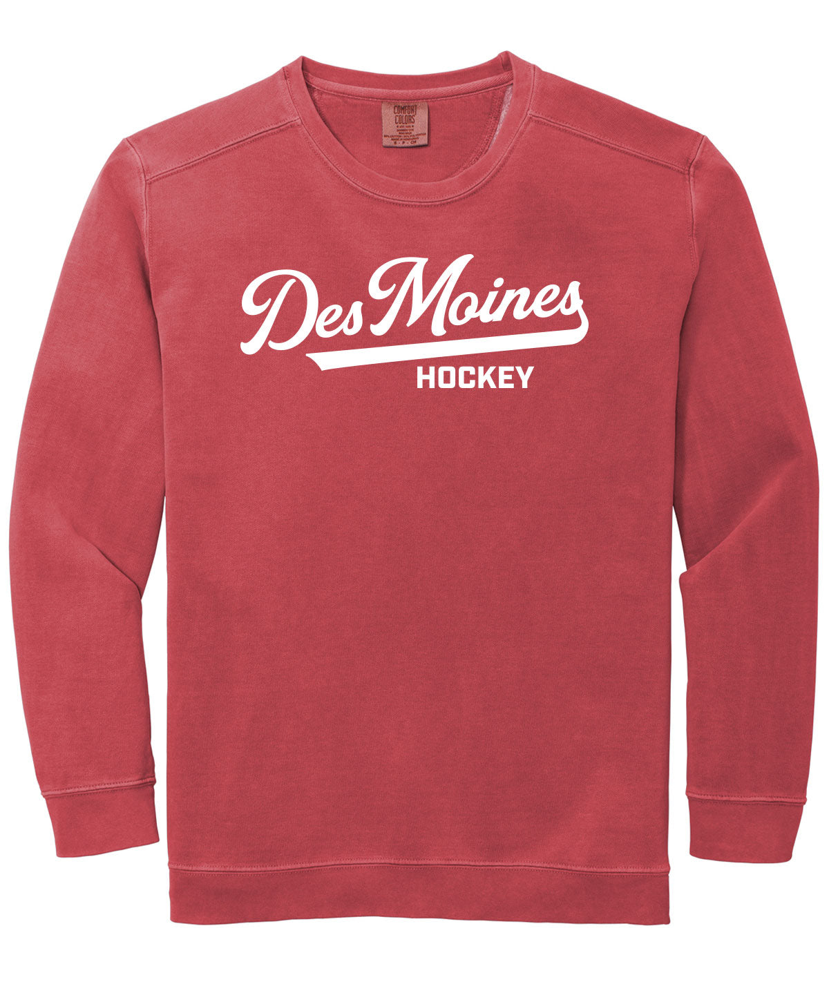 Des Moines Hockey Script Comfort Colors Crewneck Sweatshirt