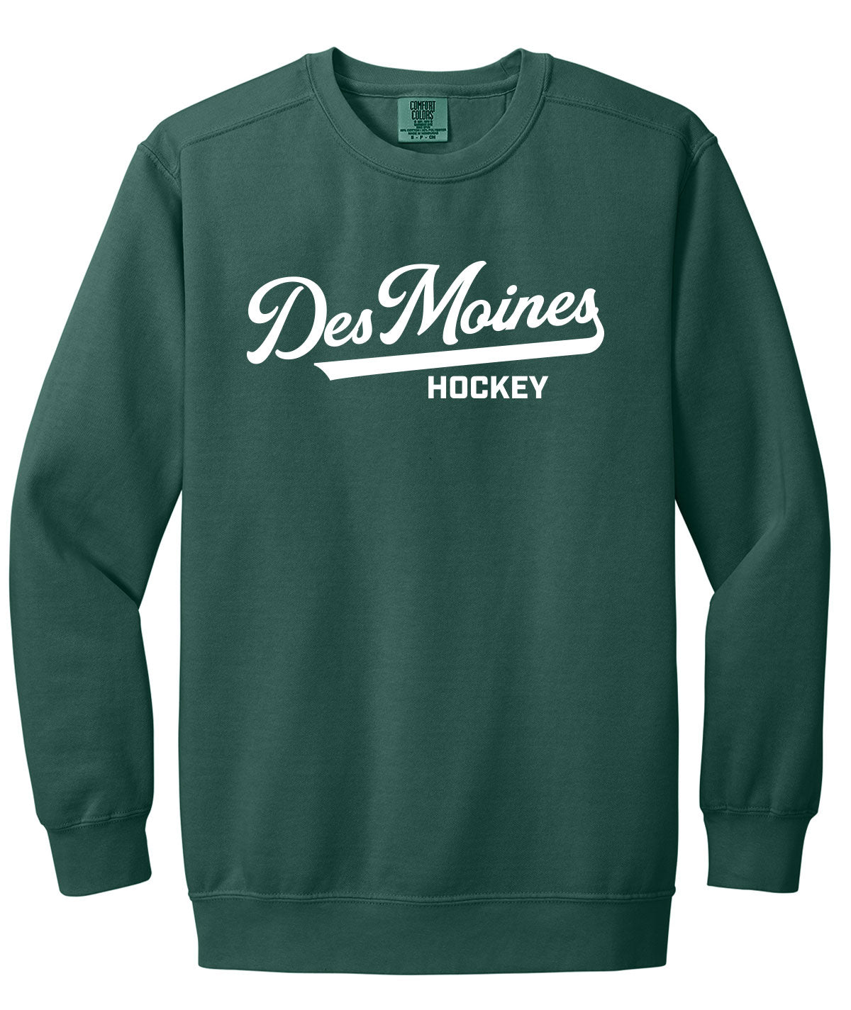 Des Moines Hockey Script Comfort Colors Crewneck Sweatshirt