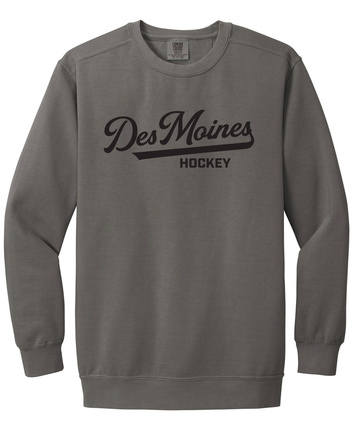 Des Moines Hockey Script Comfort Colors Crewneck Sweatshirt