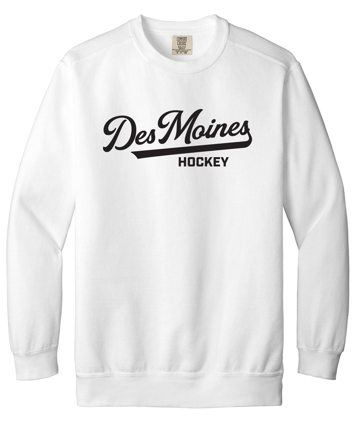 Des Moines Hockey Script Comfort Colors Crewneck Sweatshirt