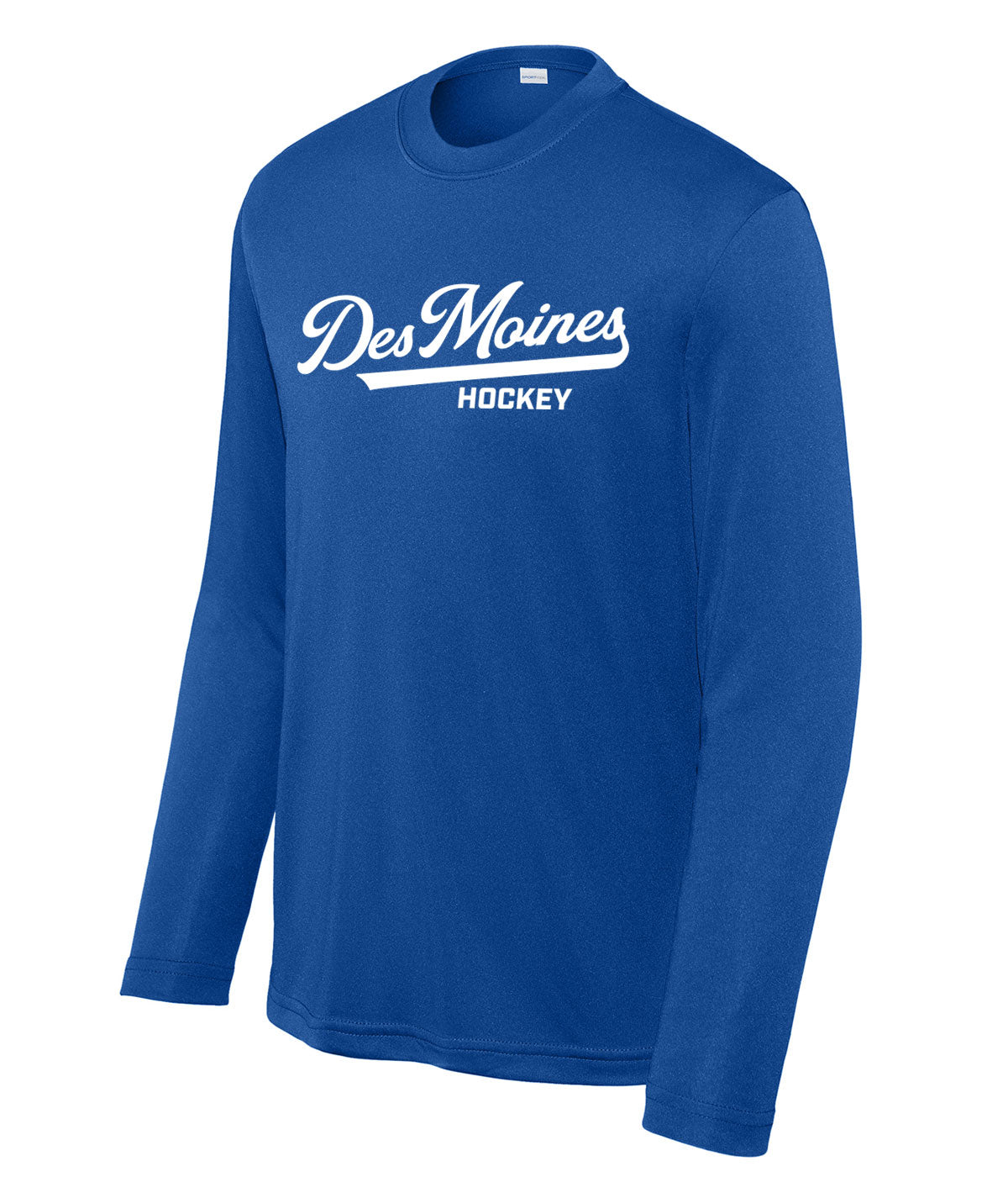 Des Moines Hockey Script Youth Long-Sleeve Performance Tee