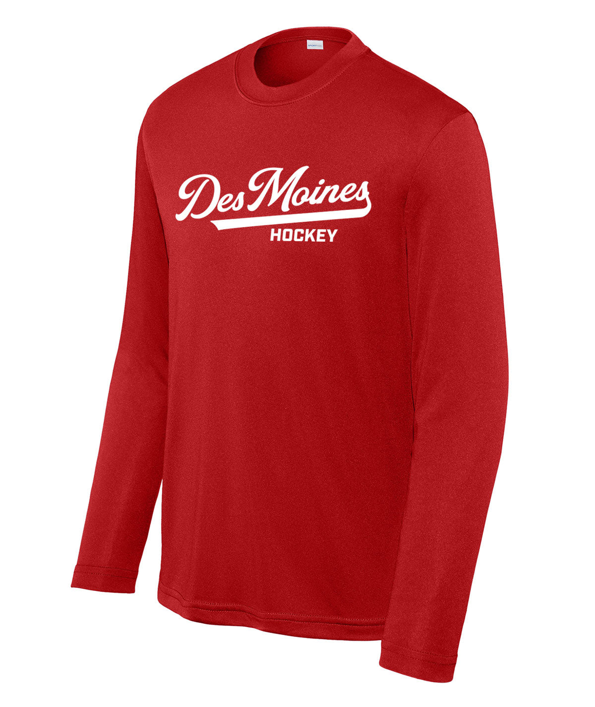 Des Moines Hockey Script Youth Long-Sleeve Performance Tee