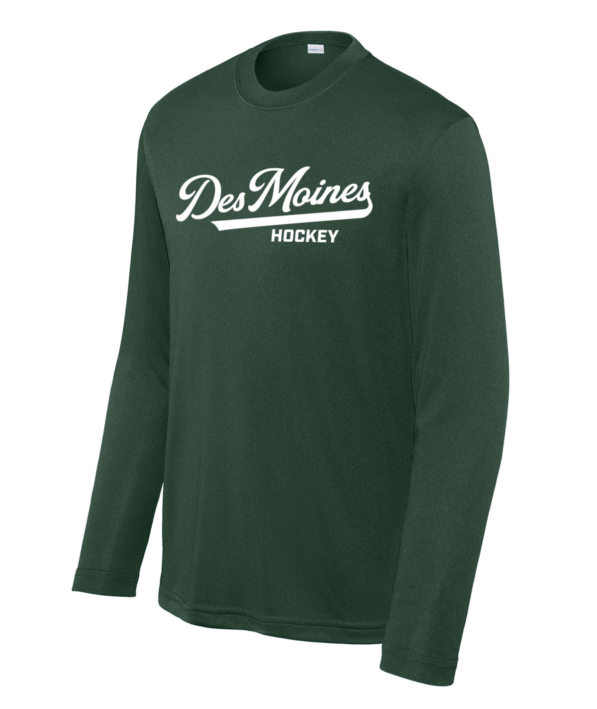 Des Moines Hockey Script Youth Long-Sleeve Performance Tee