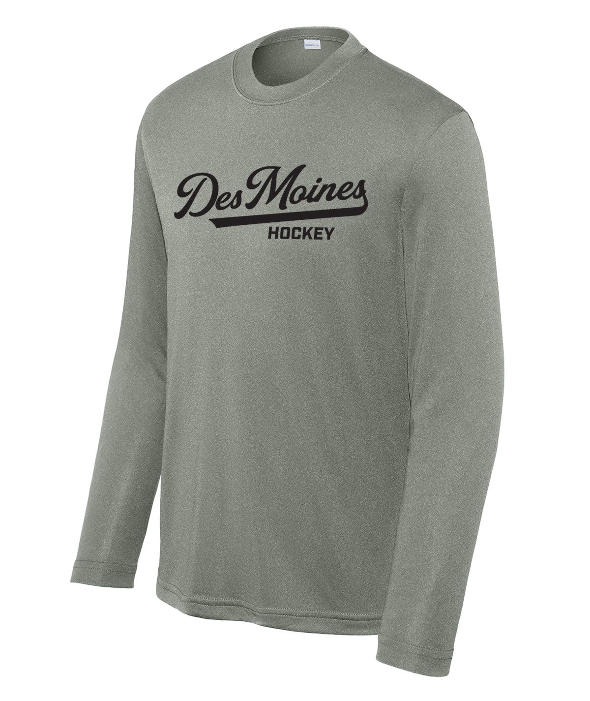 Des Moines Hockey Script Youth Long-Sleeve Performance Tee