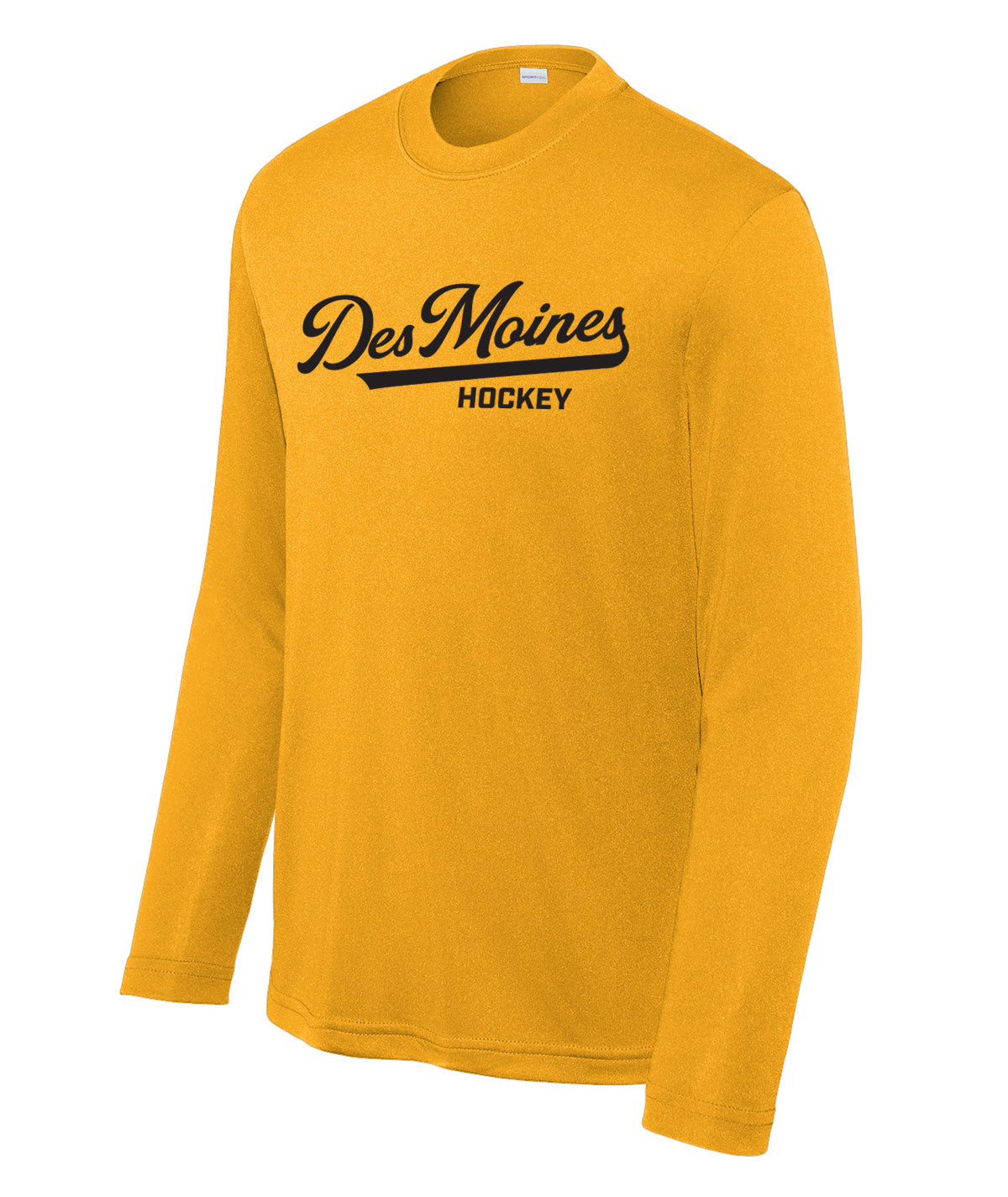 Des Moines Hockey Script Youth Long-Sleeve Performance Tee