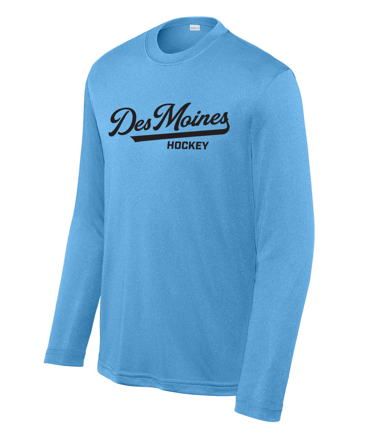 Des Moines Hockey Script Youth Long-Sleeve Performance Tee