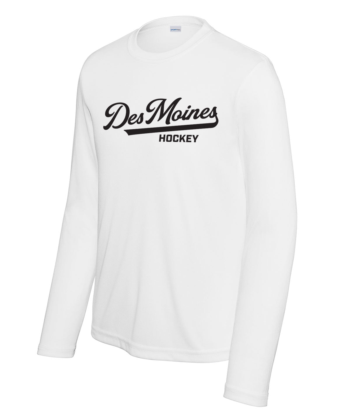 Des Moines Hockey Script Youth Long-Sleeve Performance Tee