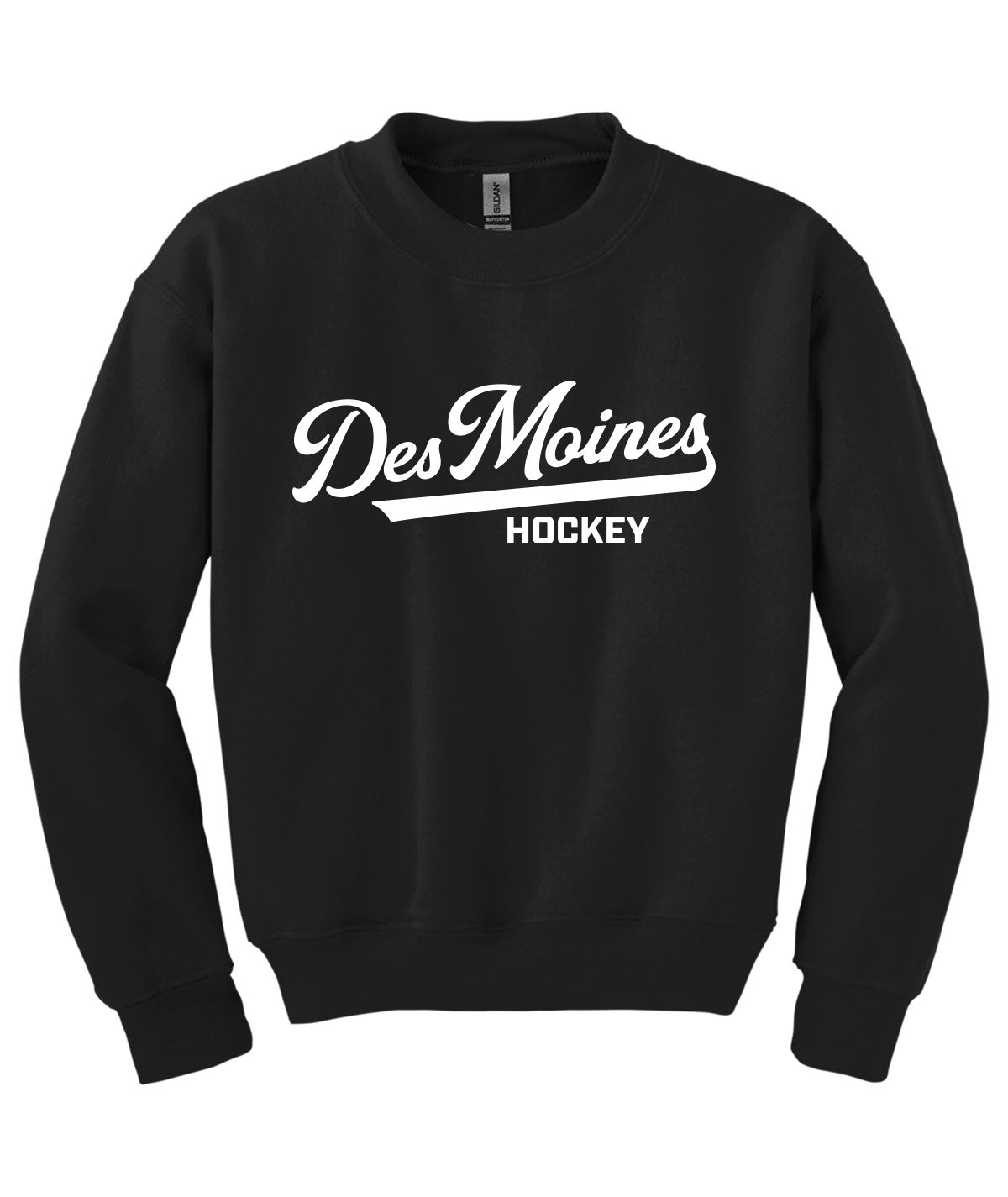 Des Moines Hockey Script Youth Crewneck Sweatshirt