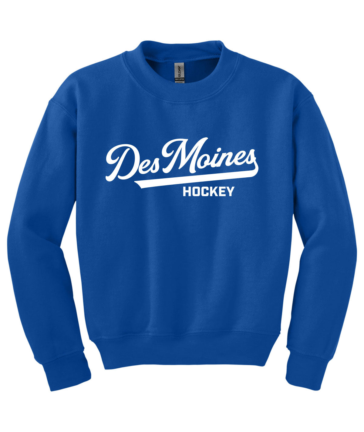 Des Moines Hockey Script Youth Crewneck Sweatshirt