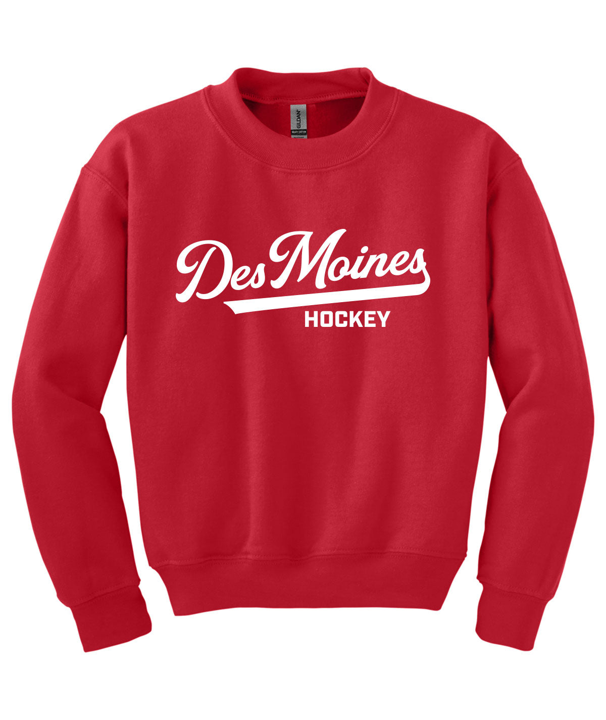Des Moines Hockey Script Youth Crewneck Sweatshirt