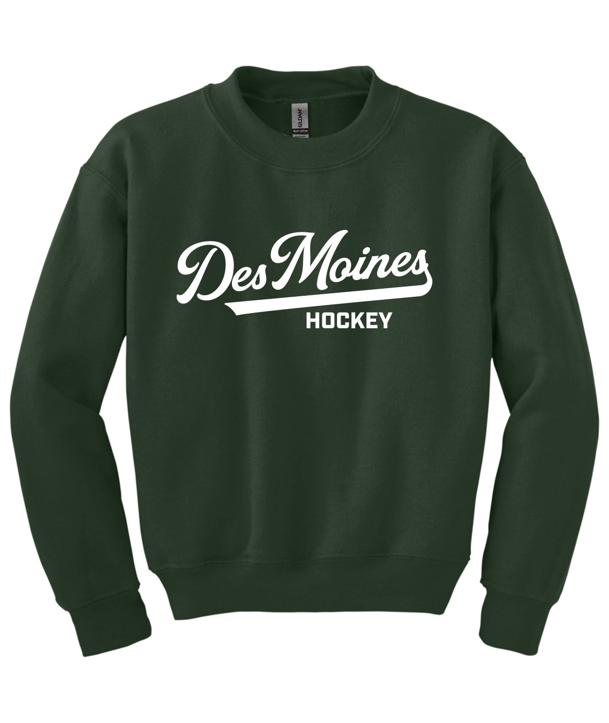Des Moines Hockey Script Youth Crewneck Sweatshirt