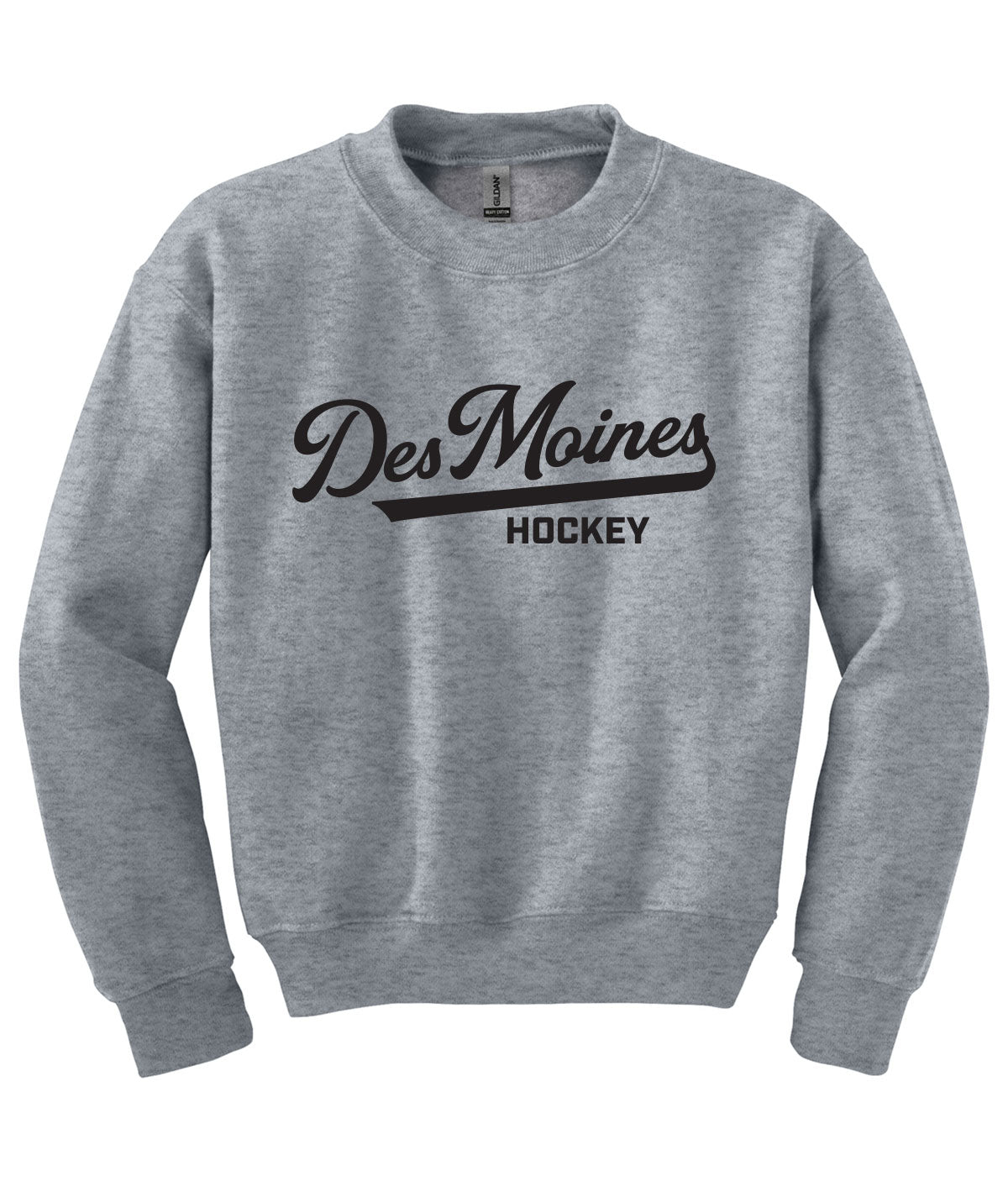 Des Moines Hockey Script Youth Crewneck Sweatshirt