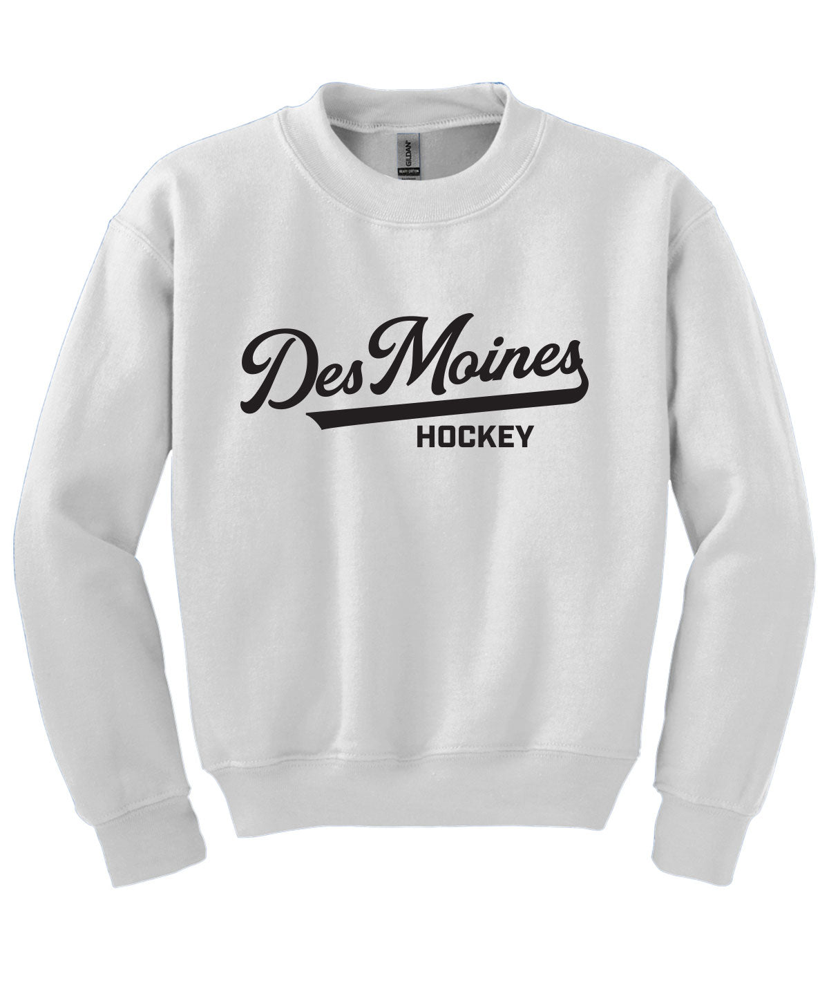 Des Moines Hockey Script Youth Crewneck Sweatshirt