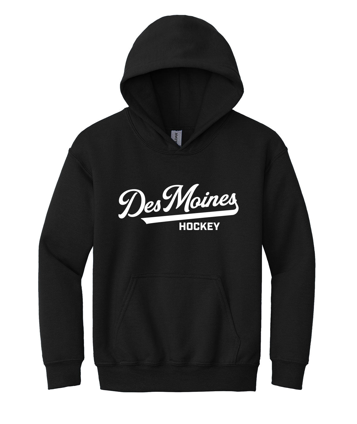 Des Moines Hockey Script Youth Hooded Sweatshirt