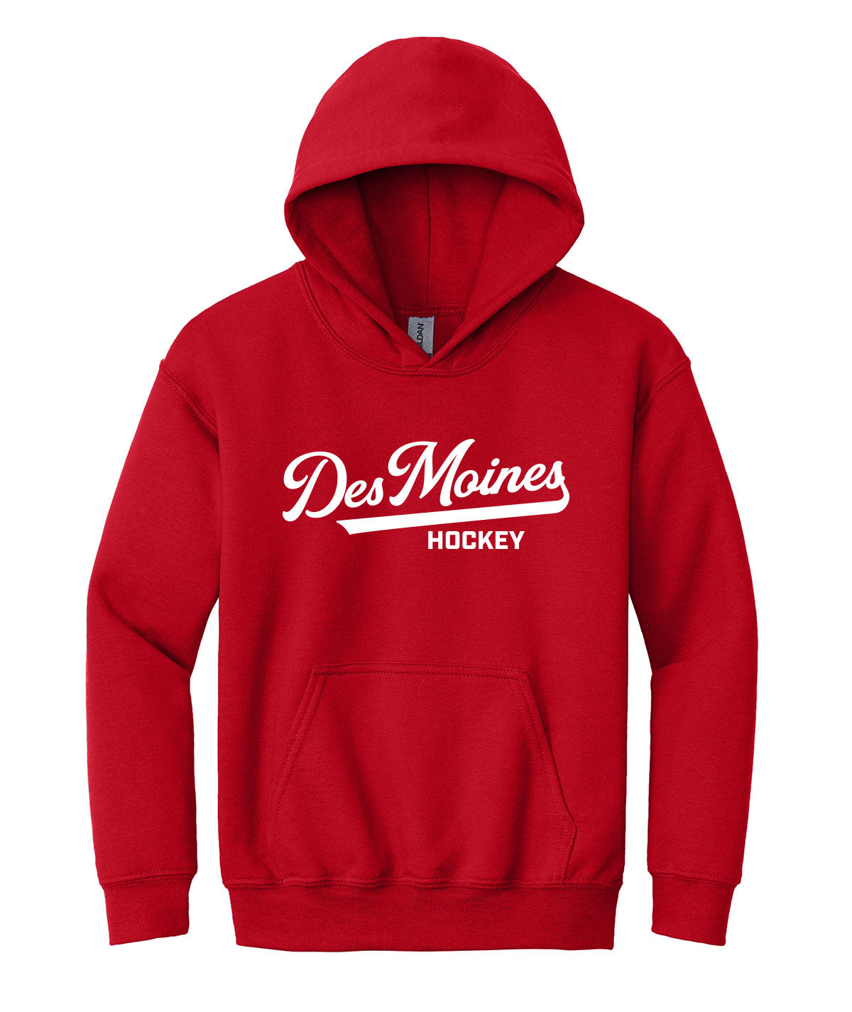 Des Moines Hockey Script Youth Hooded Sweatshirt