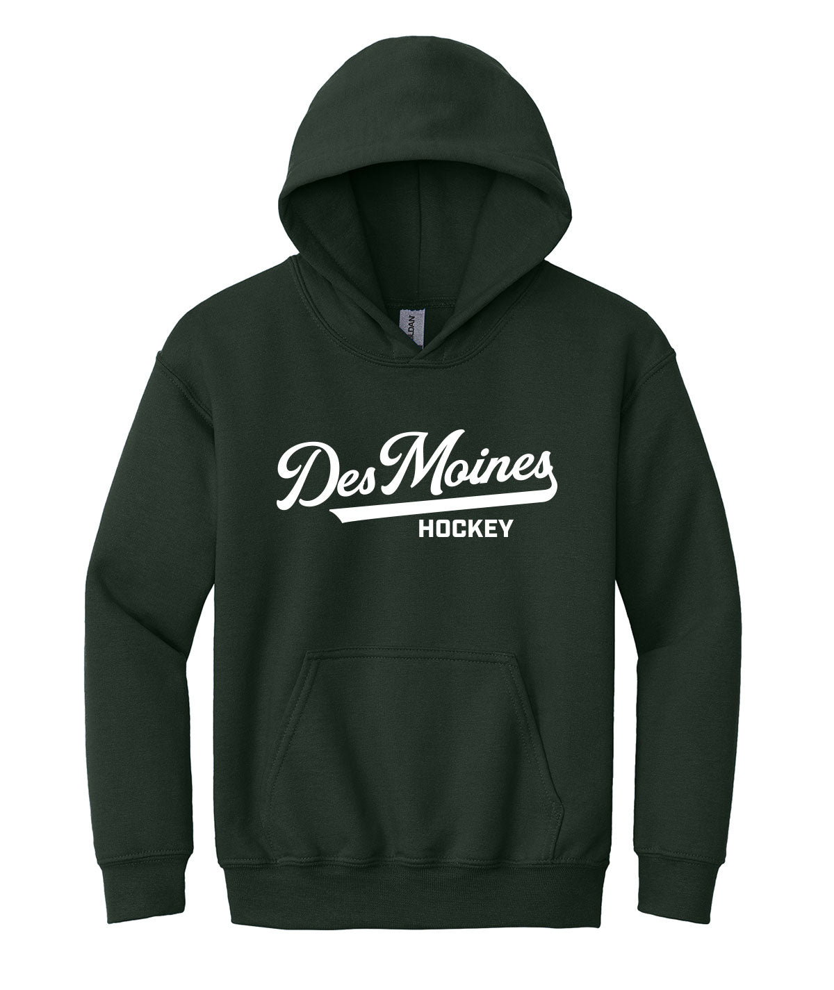 Des Moines Hockey Script Youth Hooded Sweatshirt
