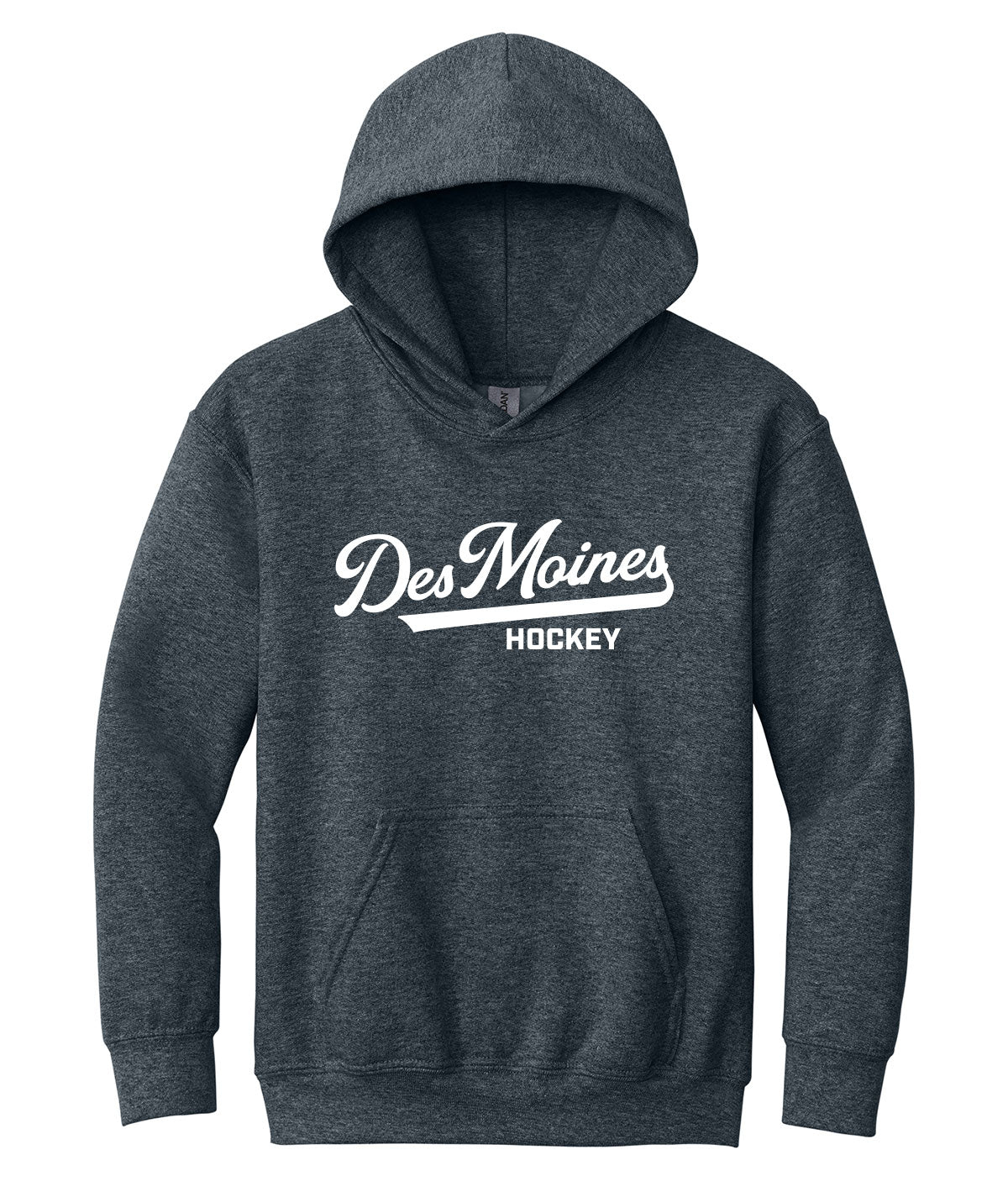 Des Moines Hockey Script Youth Hooded Sweatshirt