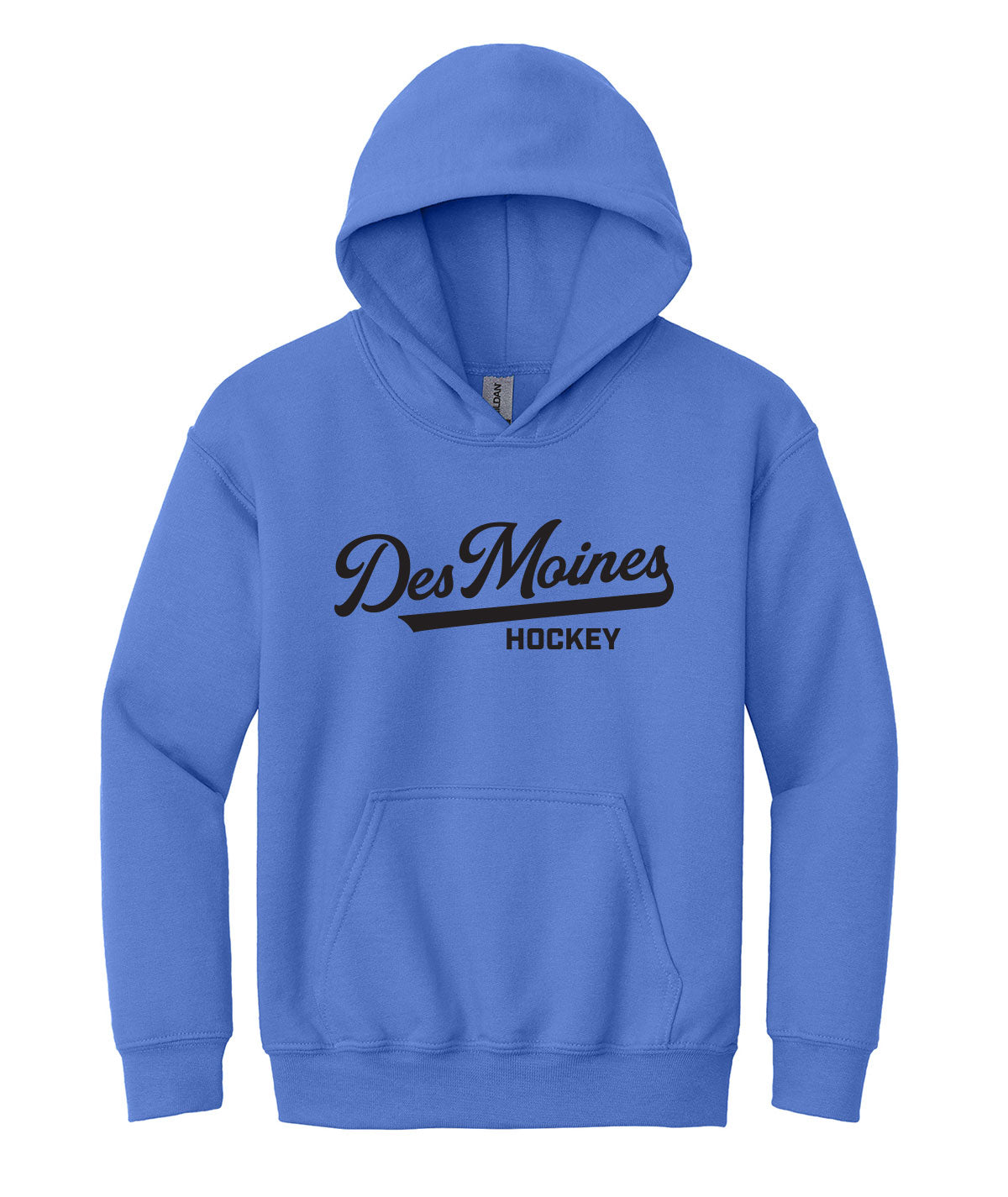 Des Moines Hockey Script Youth Hooded Sweatshirt