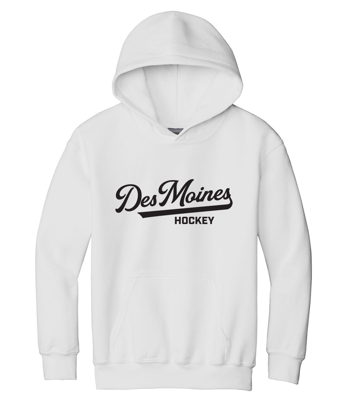 Des Moines Hockey Script Youth Hooded Sweatshirt