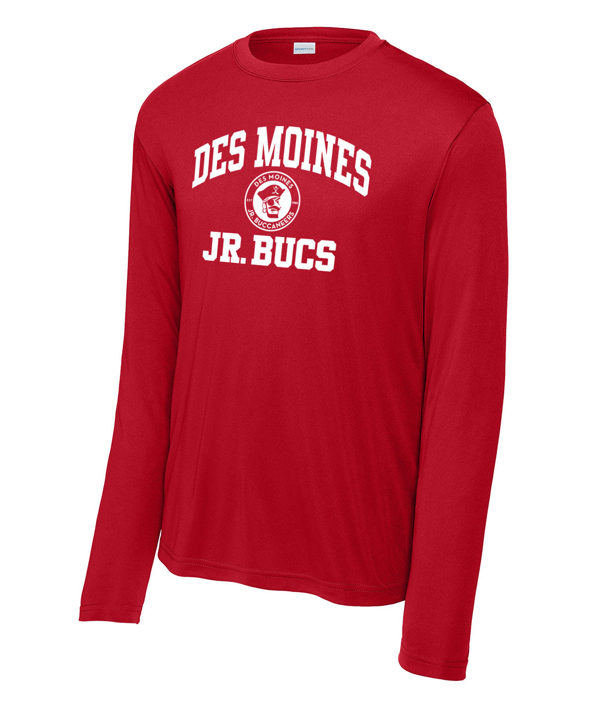 Des Moines Jr. Bucs Throwback Wordmark Long-Sleeve Performance Tee