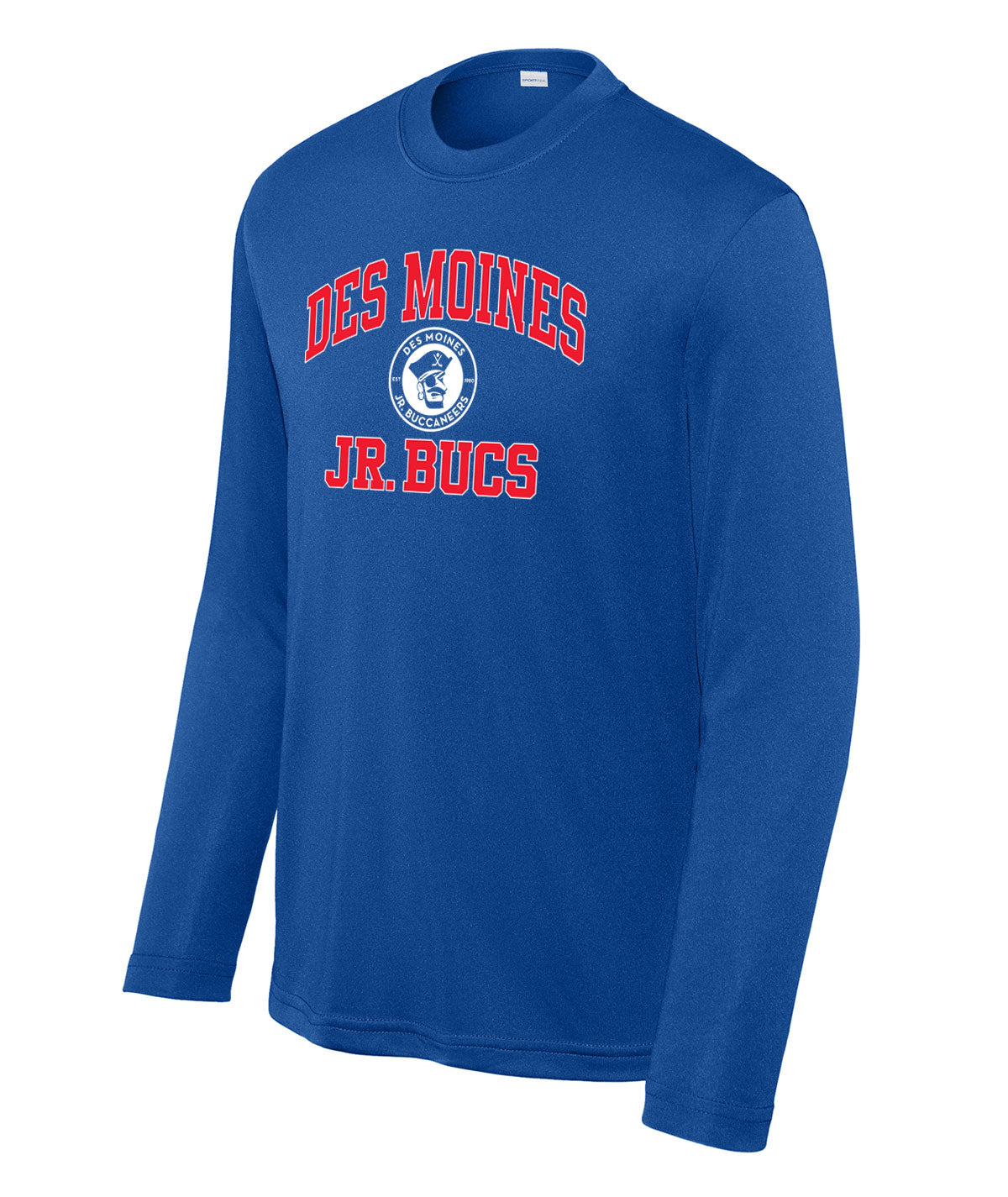 Des Moines Jr. Bucs Throwback Wordmark Youth Long-Sleeve Performance Tee