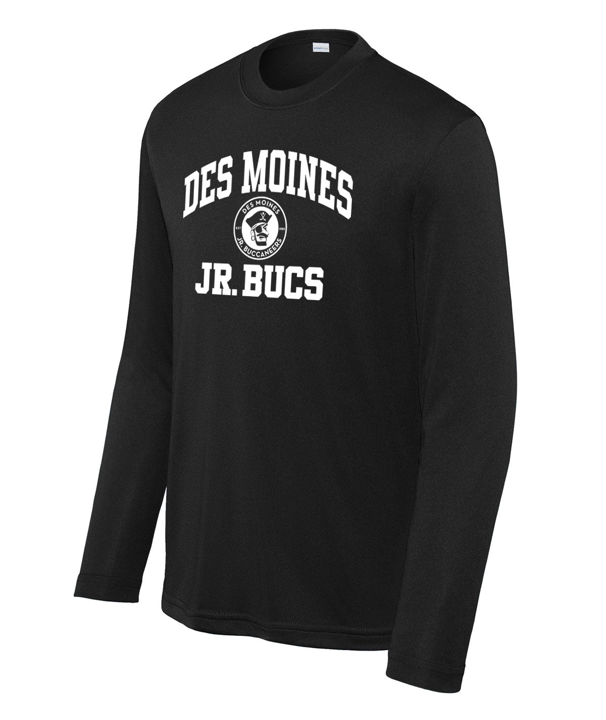 Des Moines Jr. Bucs Throwback Wordmark Youth Long-Sleeve Performance Tee