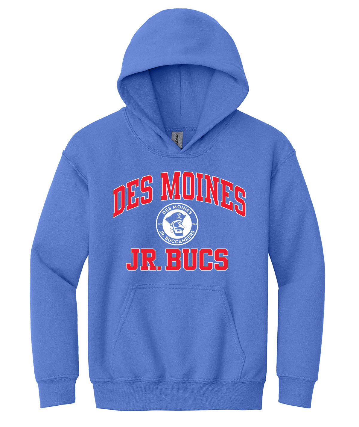 Des Moines Jr. Bucs Throwback Wordmark Youth Hooded Sweatshirt