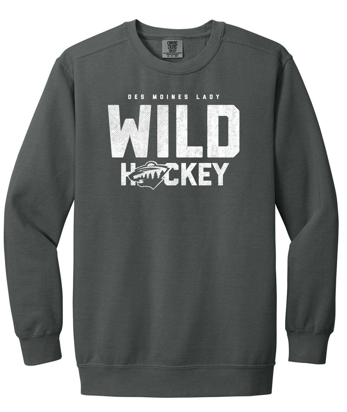Des Moines Lady Wild Hockey Comfort Colors Crewneck Sweatshirt
